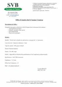 Aperçu de l’offre d’emploi chef d’équipe Création